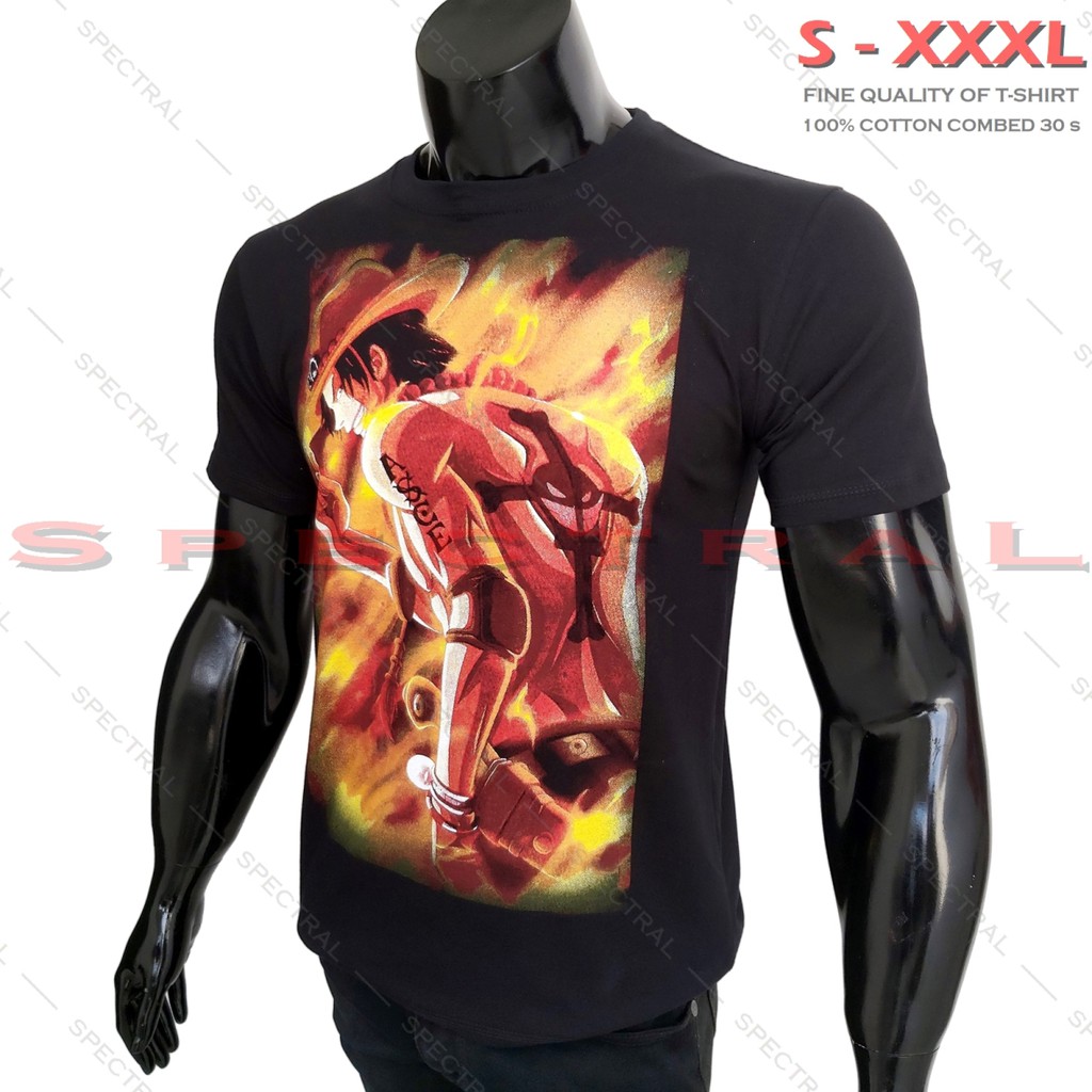 Kaos Pria Wanita PORTGAS ONEPIECE Fashion Baju Distro Polos Murah One Piece Kartun Anime Lufy HITAM