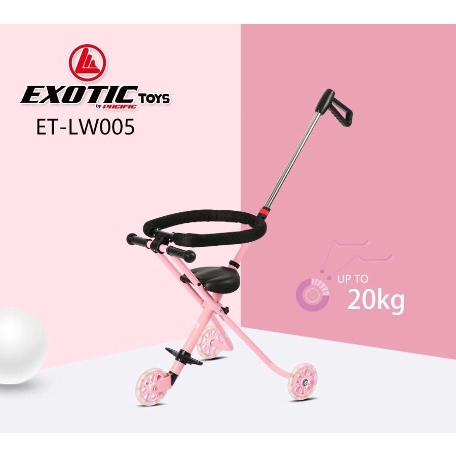 Stroler Anak Bayi Balita Kursi Dorong Micro Stroller Trike Exotic ET LW005 Lipat Garansi SNI-Pink