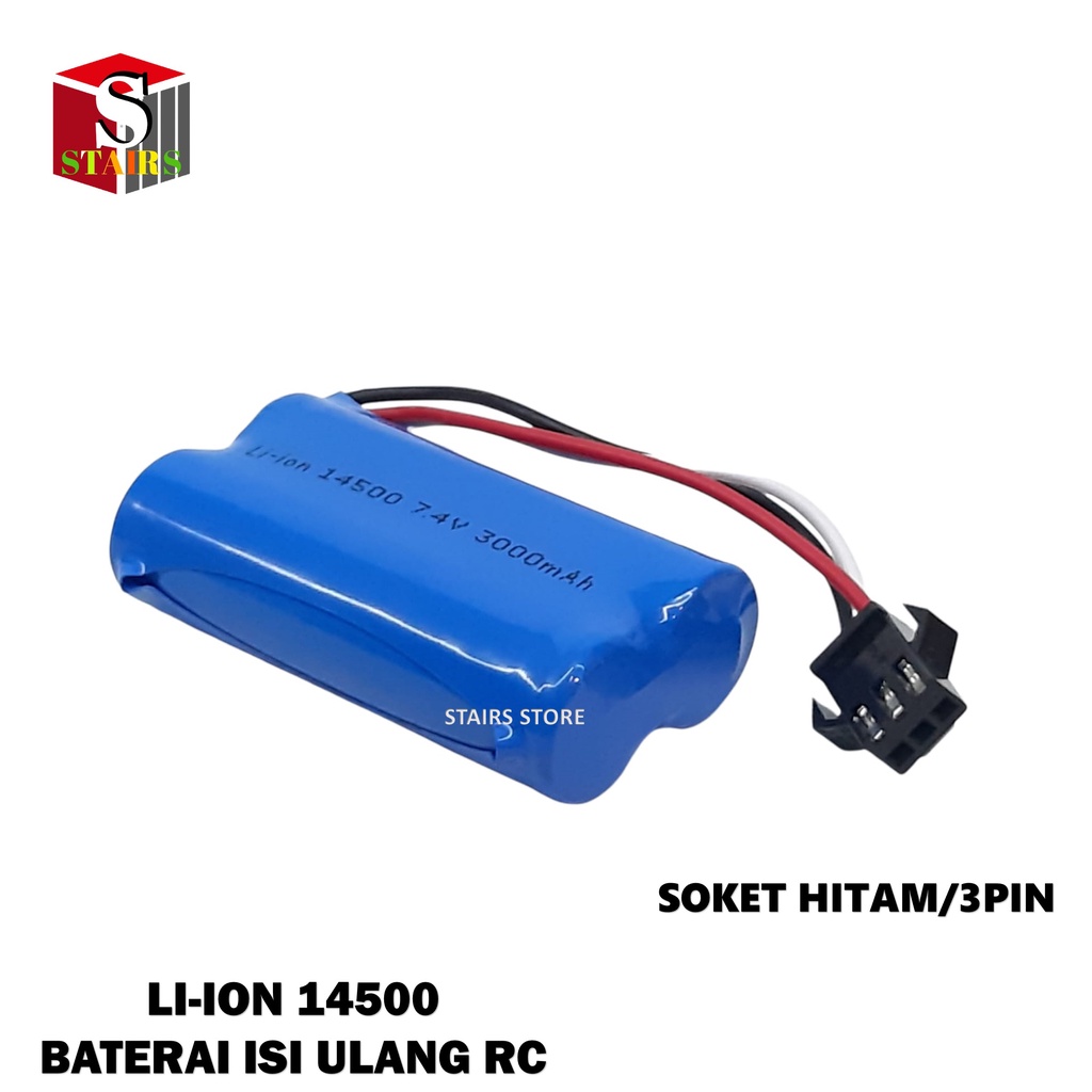 Batterai Charger RC Mode 2x 14500 Li-ION 7.4Volt - 3000mAh Socket Hitam 3pin