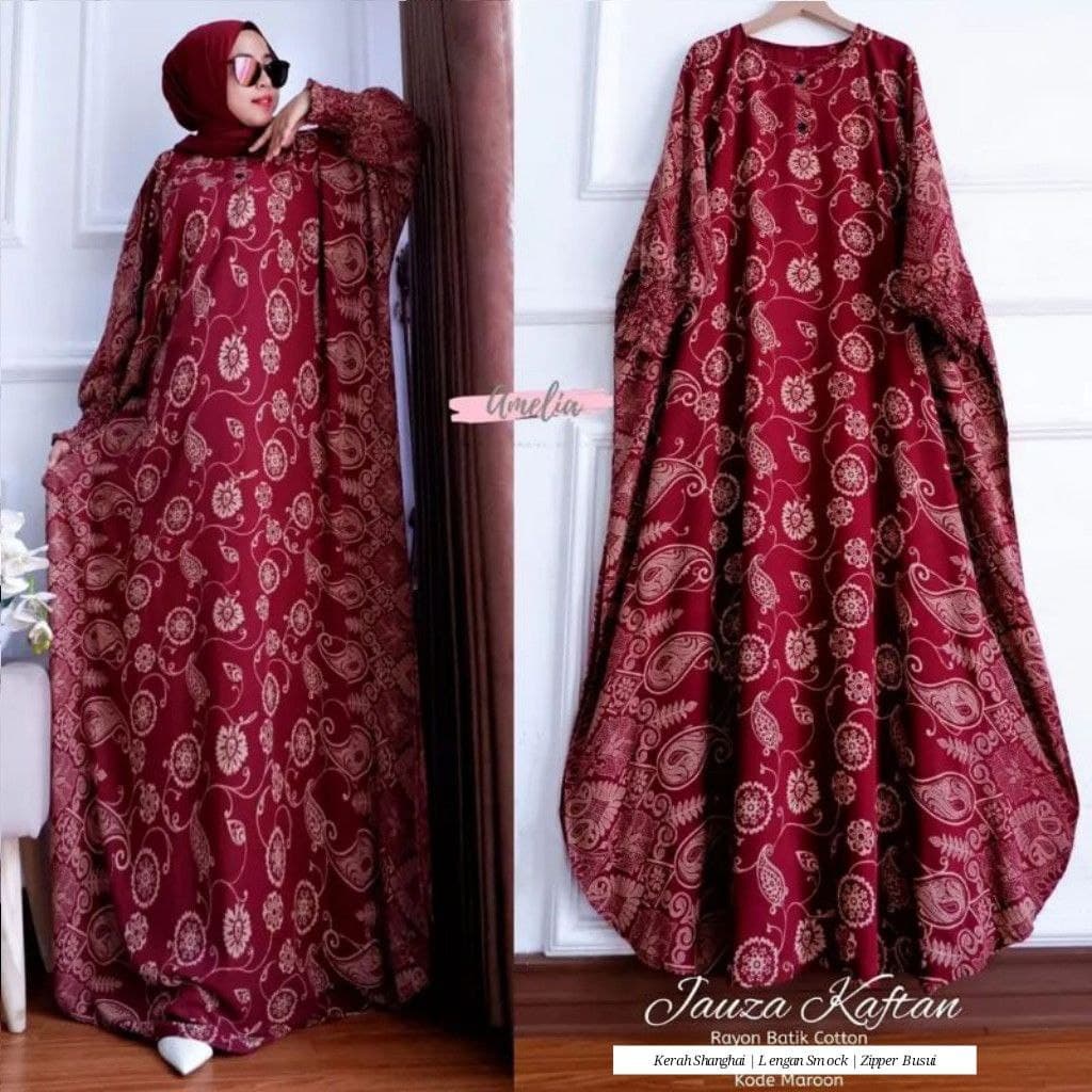 Jauza Home Kaftan Wanita Rayon Premium Gamis Dress Jumbo Batik Busui Kekinian Bigsize LD 150 cm