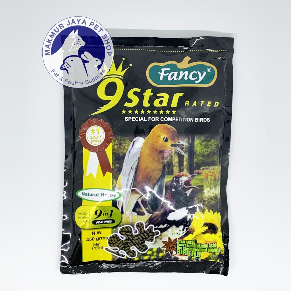 Pakan Burung Fancy 9 Star Natural Herbs Coklat 450 gram