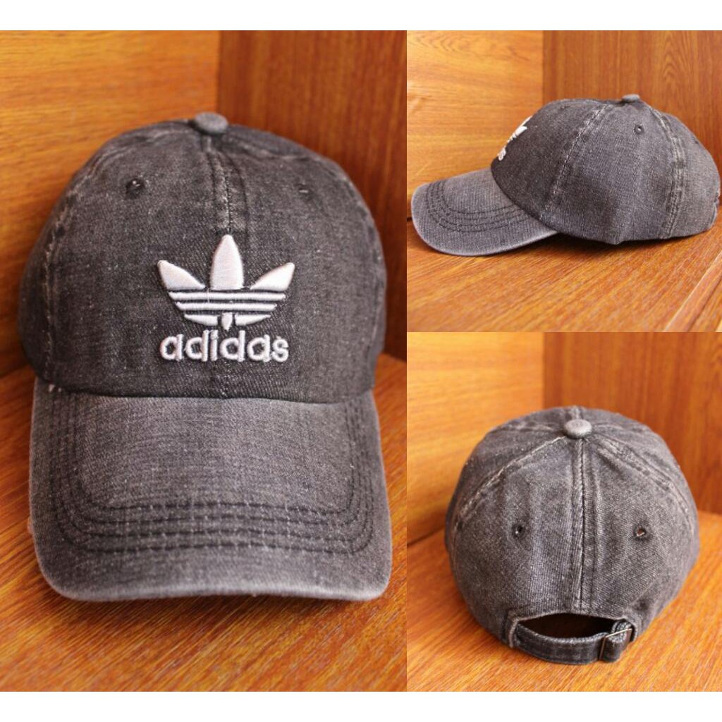 Topi Baseball Snapback Vintage Retro Warna Usang Tulisan Adidas Black