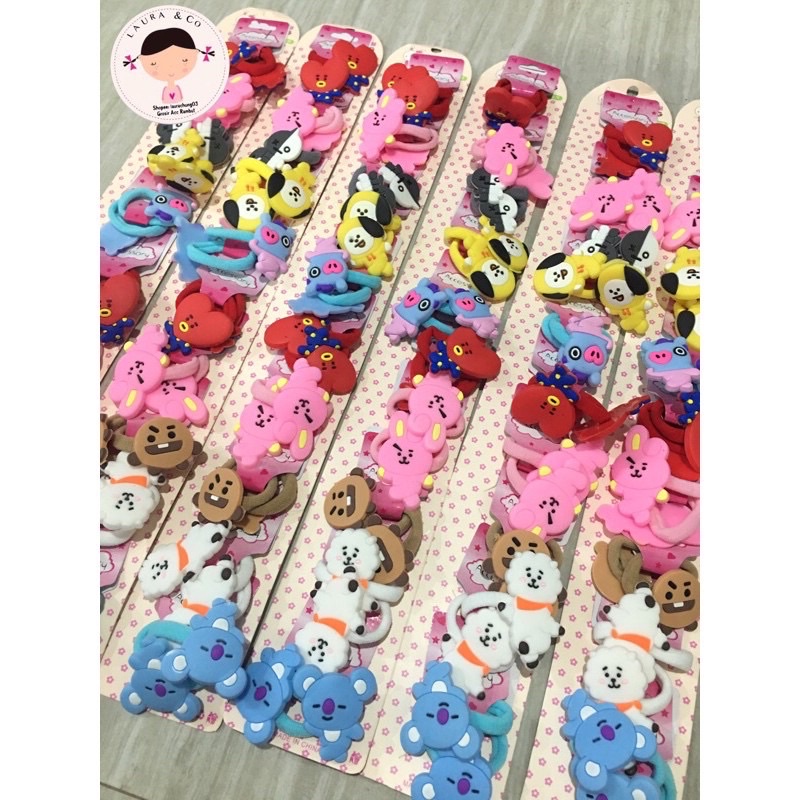 Ikat kuncir rambut BTS BT21 isi 10pasang Kpop Grosir lusinan-Silicon
