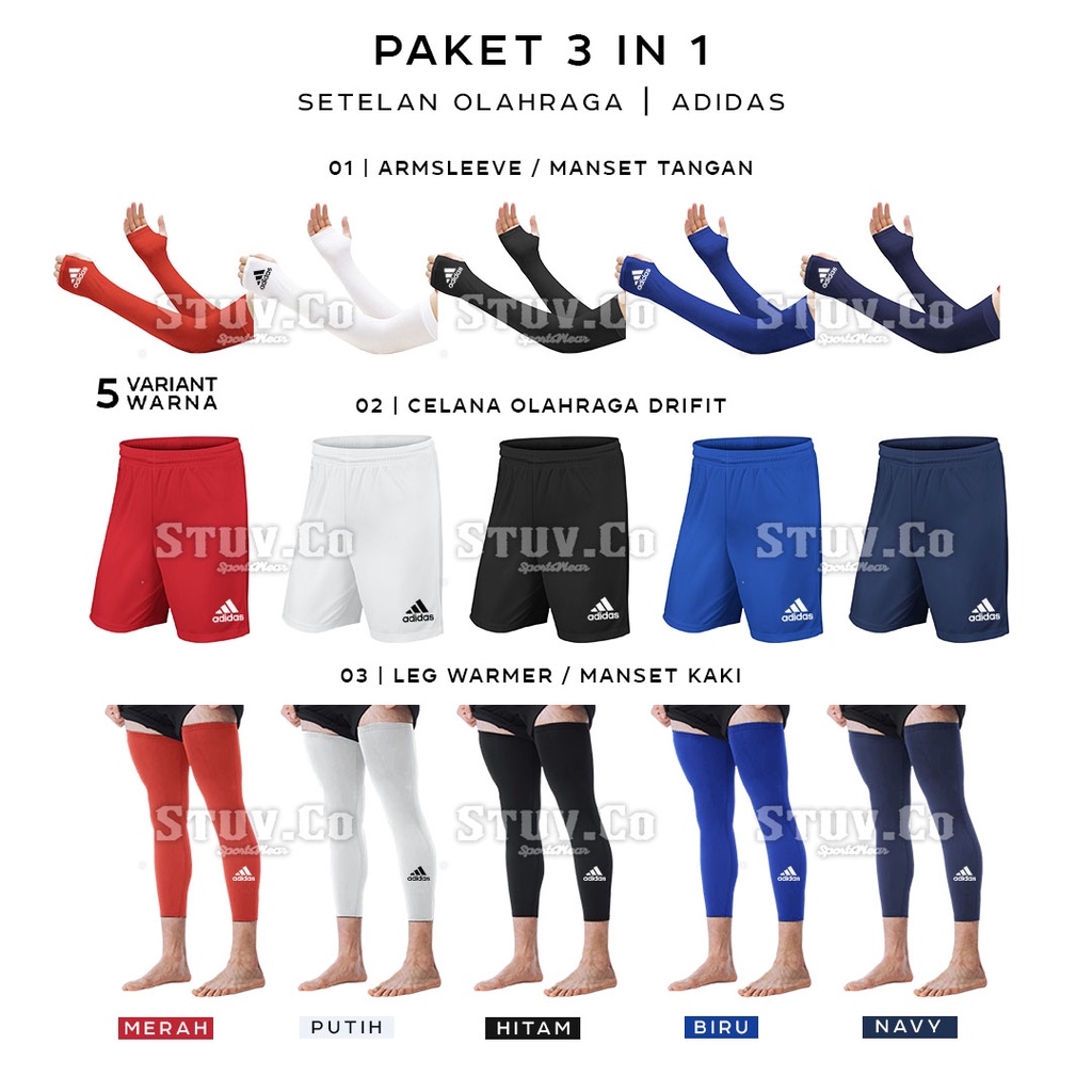 PAKET STELAN OLAHRAGA ARM SLEEVE LEG WARMER DAN CELANA PENDEK DRI FIT UNISEX