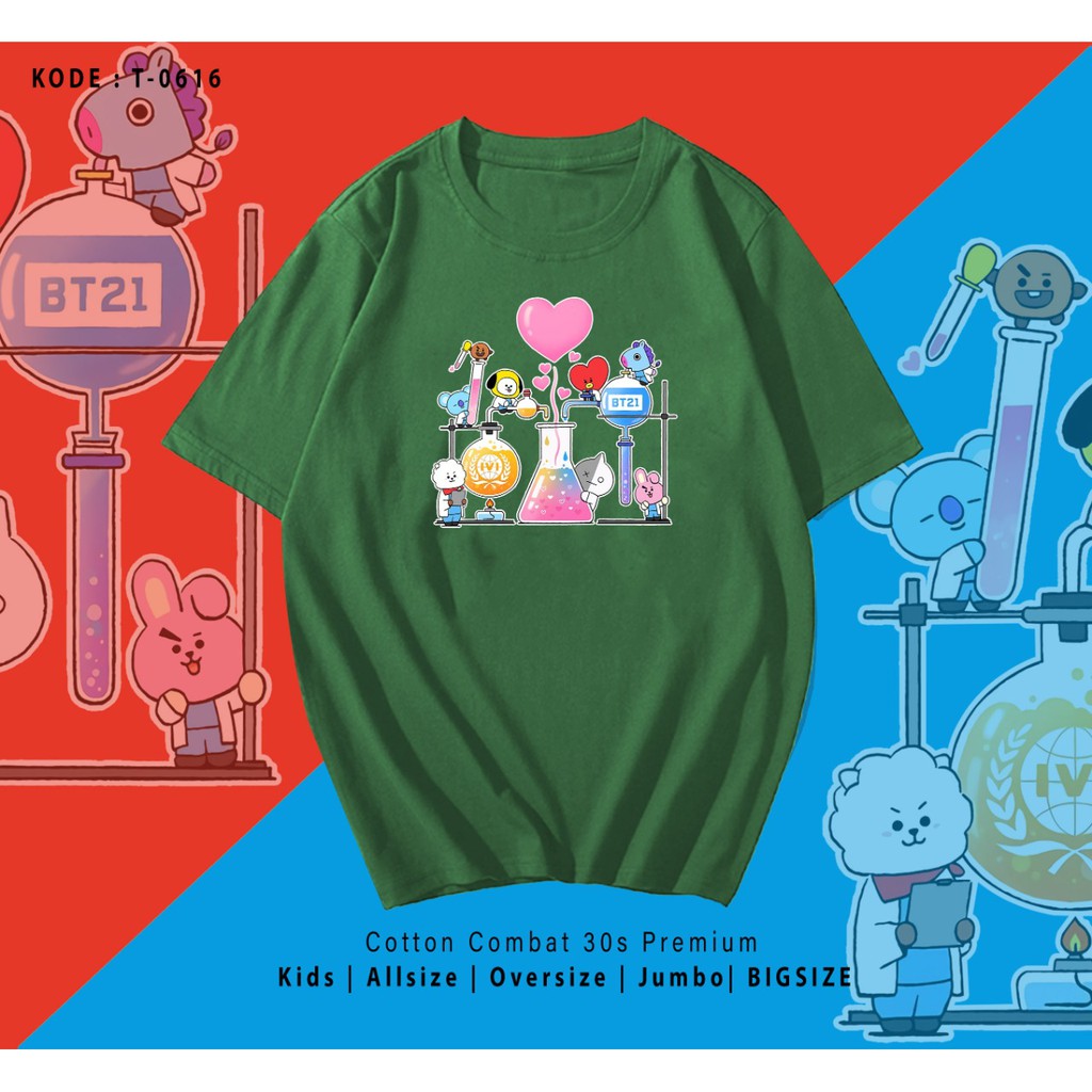 KAOS UNISEX PRIA DAN WANITA / BT21 LAB / ARMY / BTS / TERMURAH / BAHAN KATUN 30S