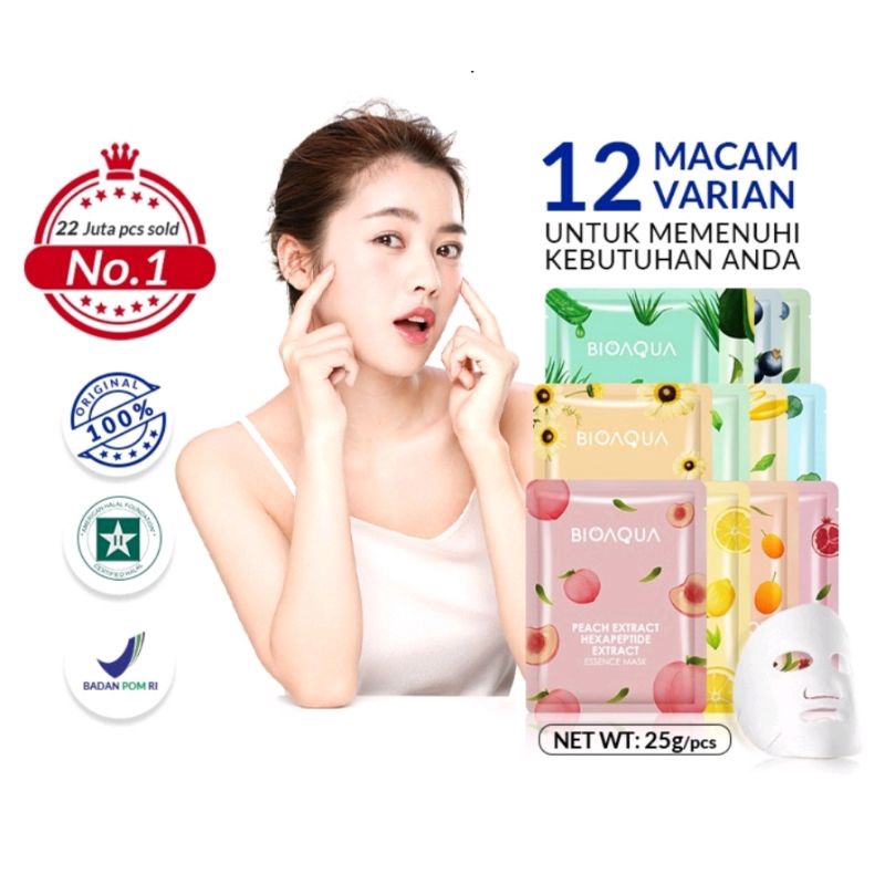 [BPOM] BIOAQUA Sheet Mask Brightening 25gr - Masker Wajah Bio Aqua | 10X Facial Mask | Cherry Collagen Lip Mask | Blackhead Care Mask | Collagen Neck Mask | Eye Mask 7.5g