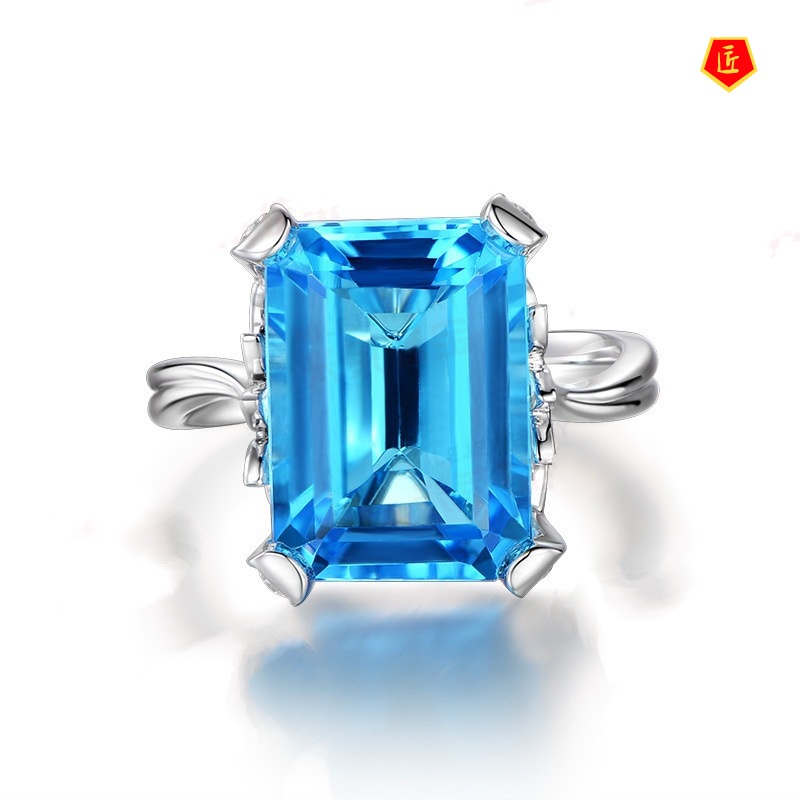 [Ready Stock]Topaz Sapphire Diamond Ring Simple Fashion