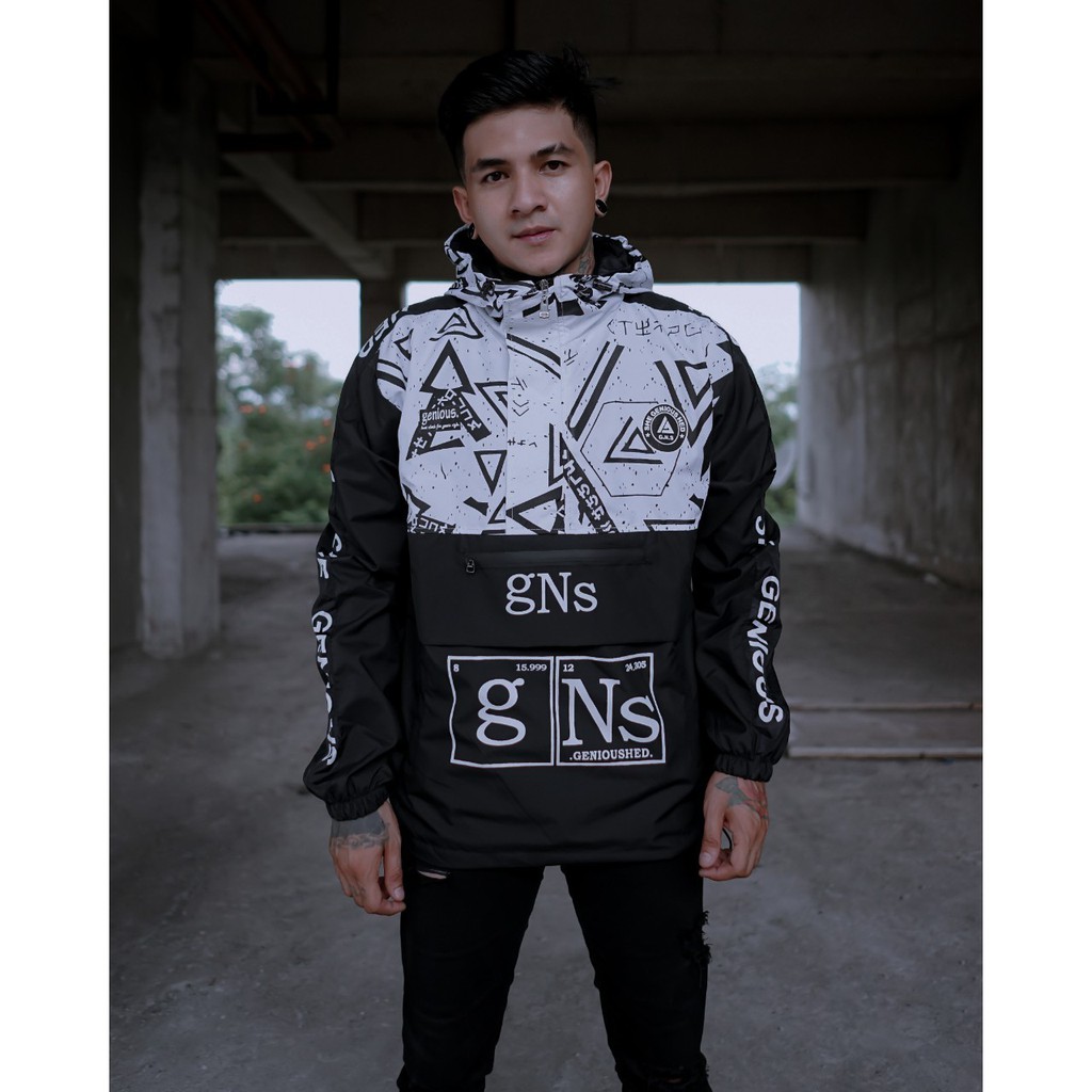 Jaket Cougle New Jaket Parasut Pria Printing Putih genious gns gnus