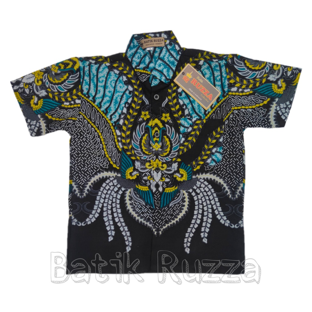 RUZZA Batik Anak Ukuran 0-15 Tahun Kemeja Motif Madu Tosca Hijau Toska