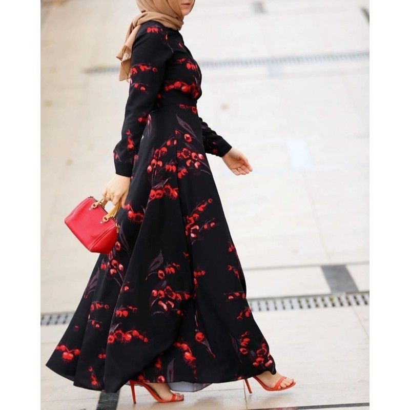 maxi dress import / maxy dres bunga hitam bangkok bkk premium impor