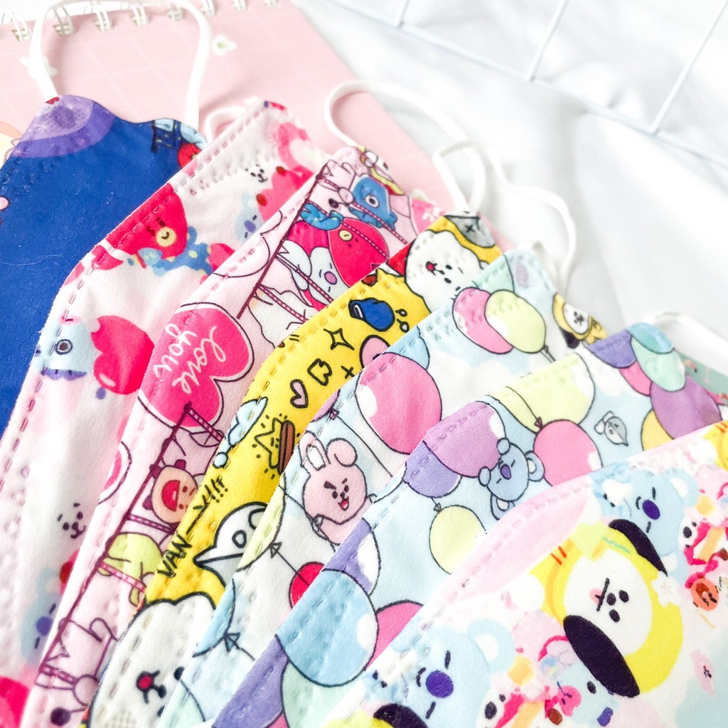 Masker kain BT. 21 kf94 warna banyak motif KPOP random harga per 4pcs higenis masker kain Anak lucu 