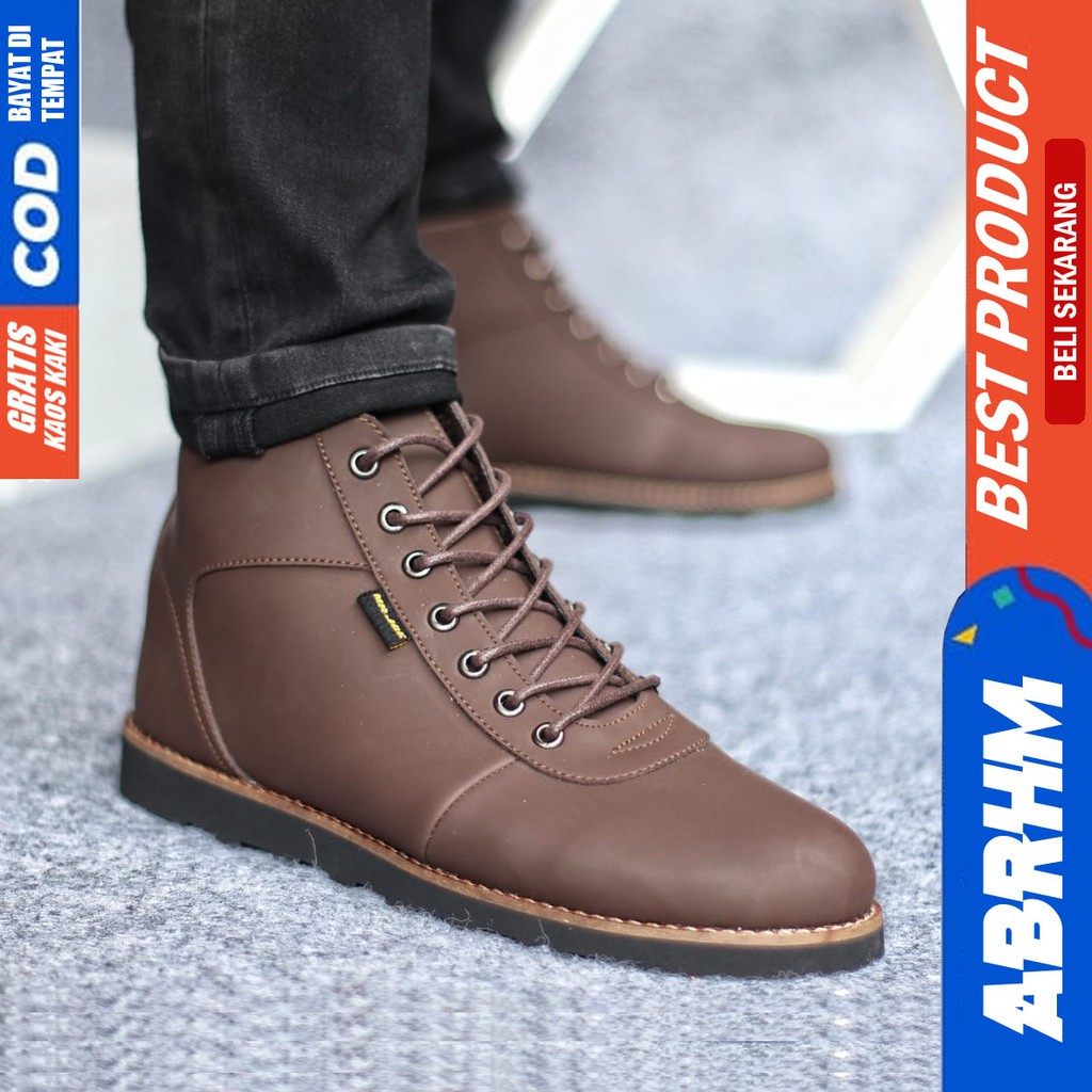 ABRHM x BARA Sepatu Boots Casual Pria kulit Sintetis Kasual Kerja boot Cowok Original