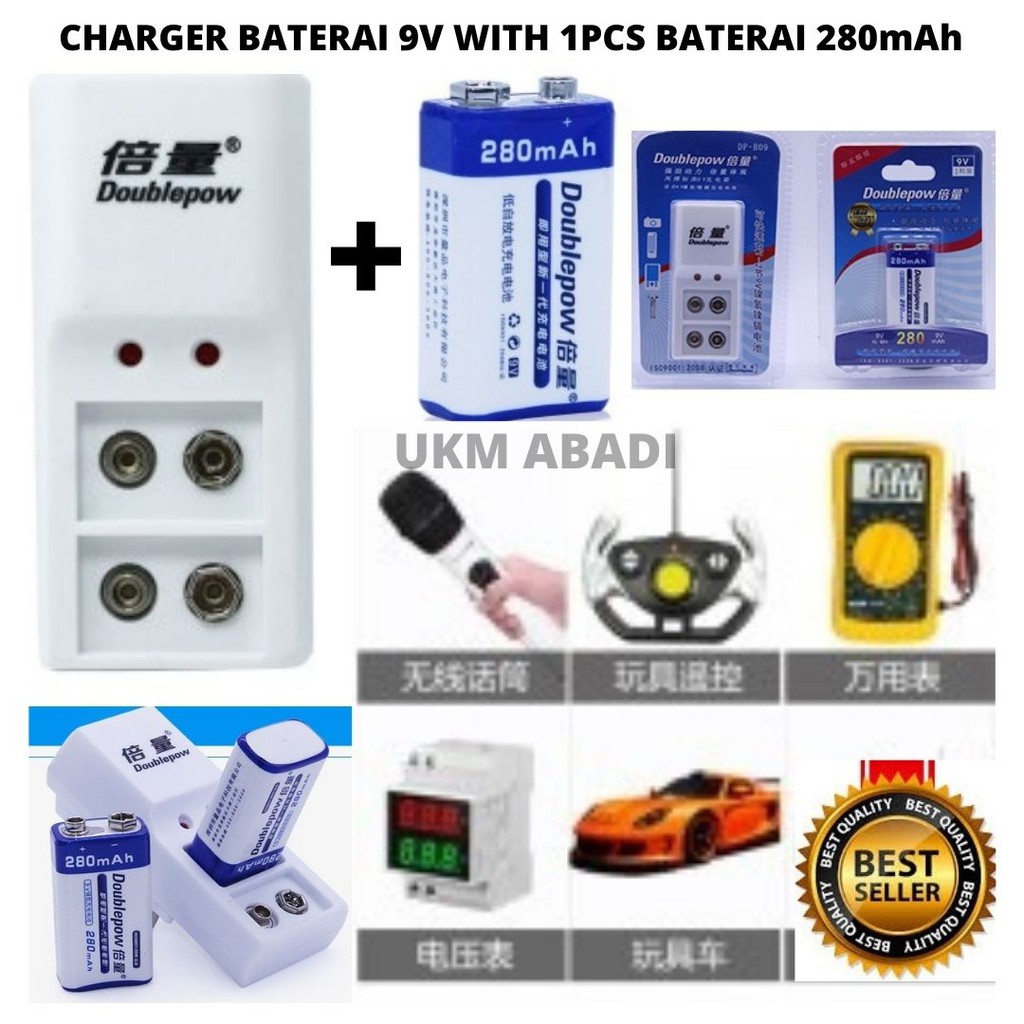 Charger Baterai 9V 2 Slot With 1 Pcs Baterai 280mAH Doublepow 111107