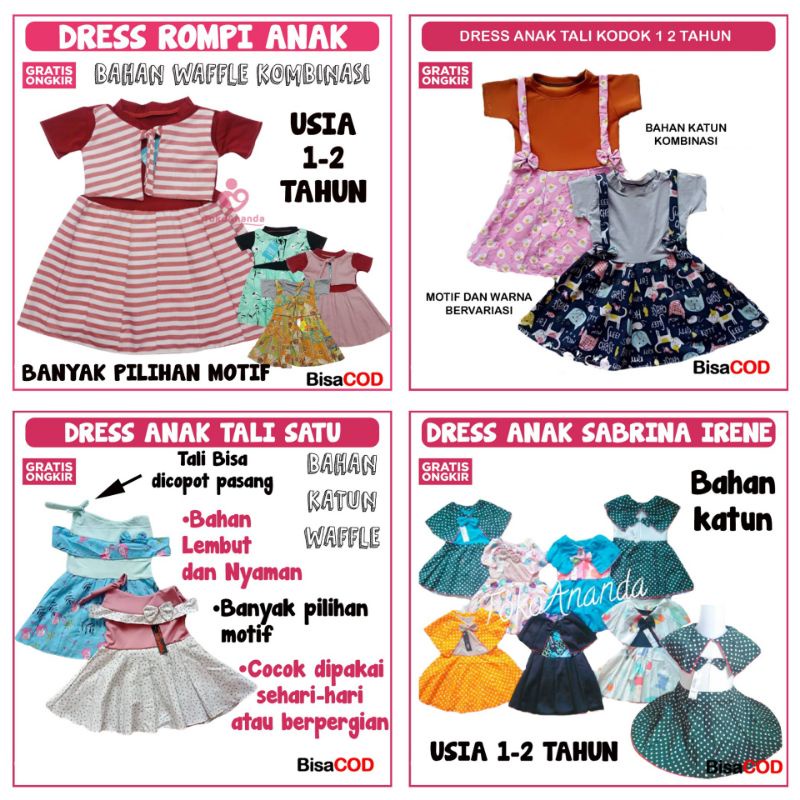 DRESS REMPEL ANAK LENGAN PENDEK / DRES ANAK LUCU / PAKAIAN ANAK PEREMPUAN DRESS  / DRESS ANAK MURAH