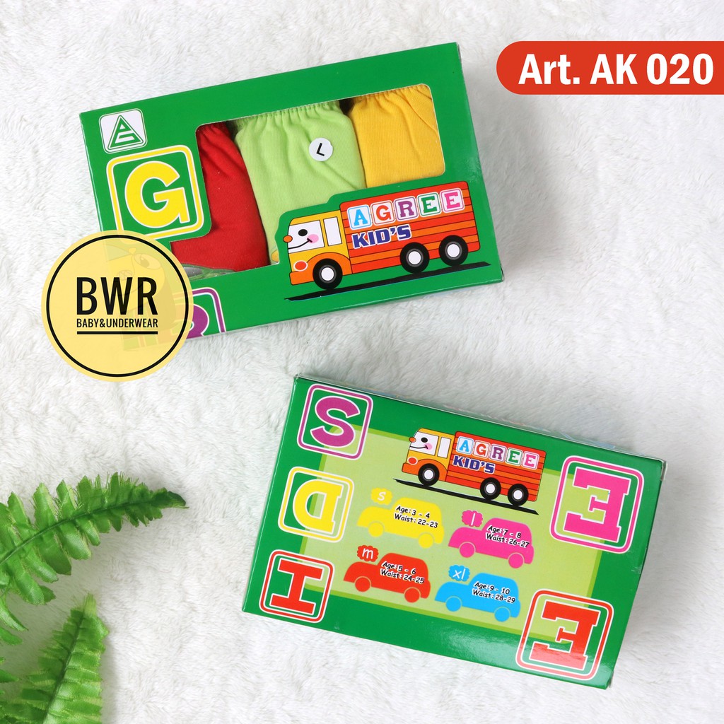 [ 3pc ] AGREE | CD Agree Kids Art. AK 020 Hijau | Celana Dalam Anak Laki -Laki Motif Print