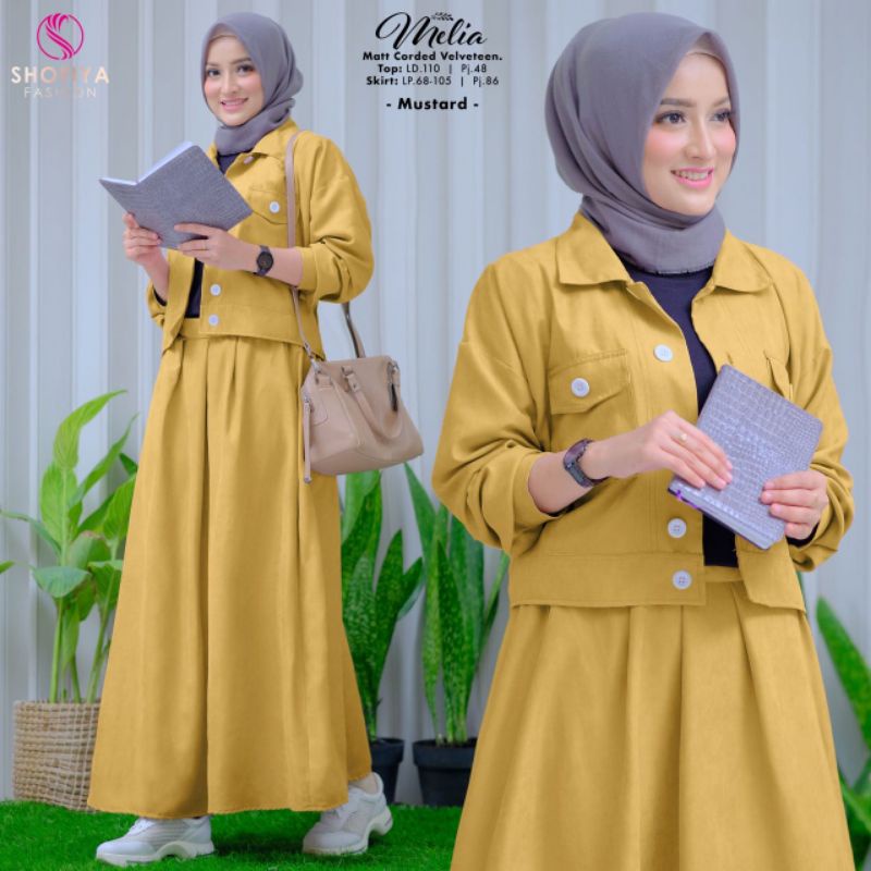 SETELAN JAKET + ROK VELVET POLOS MELIA SET BY SHOFIYA