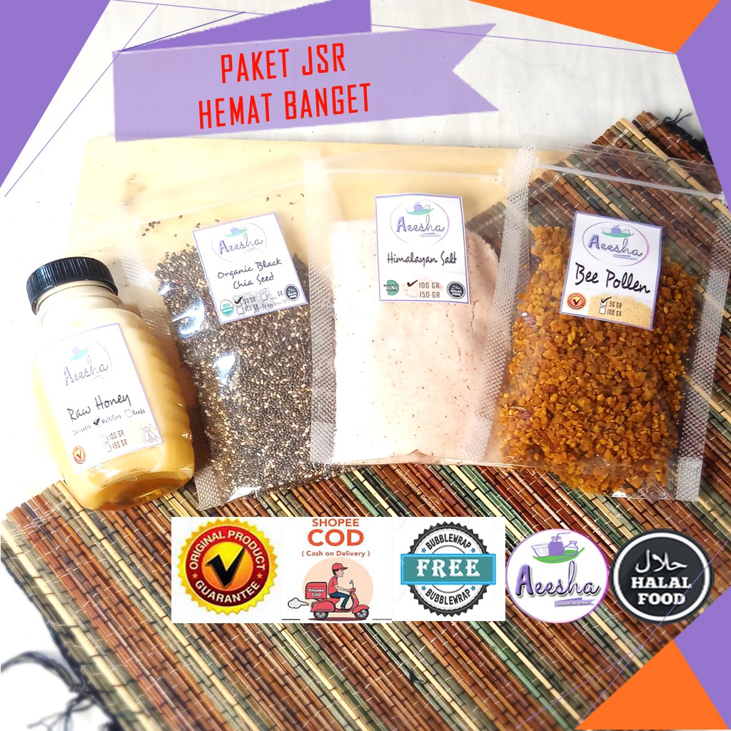 PAKET JSR CHIA SEED CHIASEEDS GARAM HIMALAYA HIMLAYAN SALT MADU ASLI RAW HONEY BEE POLLEN POLEN