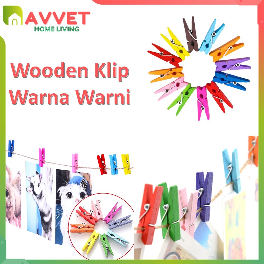 AVVET Penjepit Foto Warna Warni / Wooden Clip / Jepit Foto / Photo Clip / Wooden Peg # BISA COD