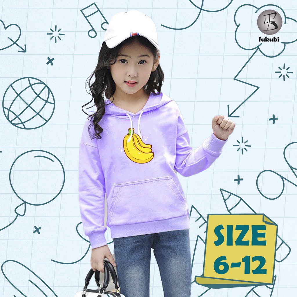 Sweater Hoodie Jaket Anak Perempuan Gambar Karakter Buah Pisang Usia 1-5 Tahun Hodie Anak Lucu Size 