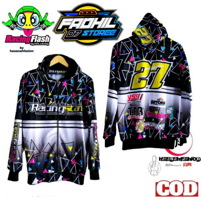 JAKET RACING MANDALIKA/JAKET RACING /JAKET RACING STAR/ BALAP PRINTING  DEWASA PRIA WANITA-RS hitam