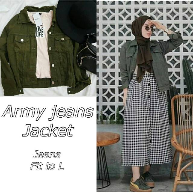 Jaket Jeans wanita warna hijau army - jaket denim