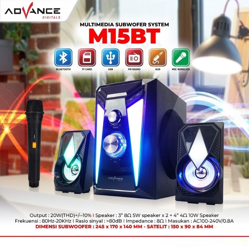 Speaker Advance M15 BT / Bluetooth Subwoofer Karaoke pengajian senam Gitar M 15 Bt + FREE MIC