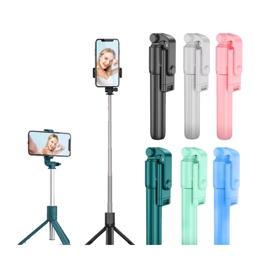 Tripod Tongsis R1 Selfie Stick Bluetooth Shutter Macaron 3IN1 Multifungsi Tripod / Tripot Tomsis R1 Macaron 360° Bluetooth Multifungsi Tripod + Magic Selfie Stick Remote + Phone Holder Tongsis / IOS ANDROID GO PRO