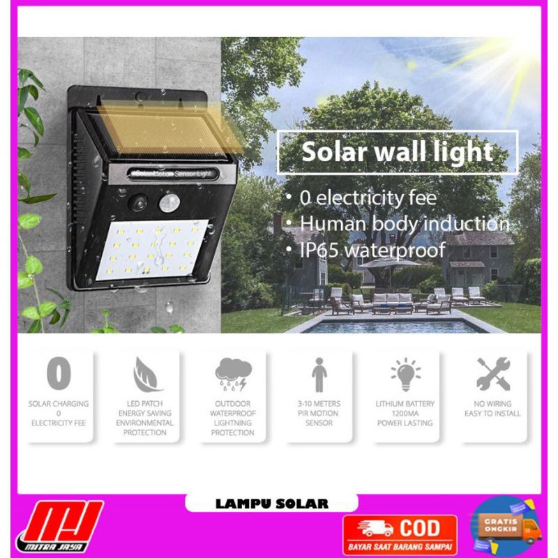 Lampu Solar 30 LED Wall Light Sensor Outdoor Waterproof Light Garden