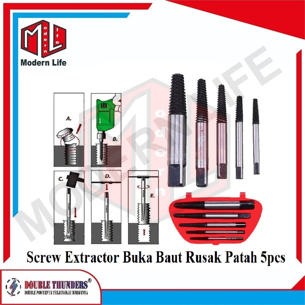 Tap Balik Set 5 Pcs Cabut Buka Baut Rusak Patah Screw Extractor DT