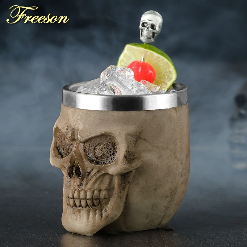 Horrible Resin Stainless Steel Skull Cup 200ml Shot Glass Gothic Beer Mug Vodka Cup Whiskey