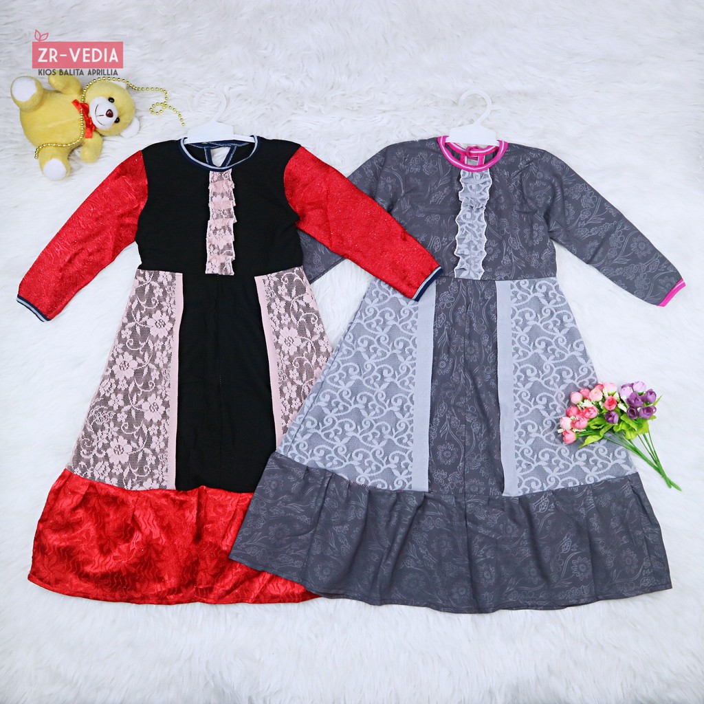 Gamis Hilya Anak 3-5 Tahun / Baju Ngaji Perempuan Lengan Panjang Dres Muslimah Dress Cewek Brokat