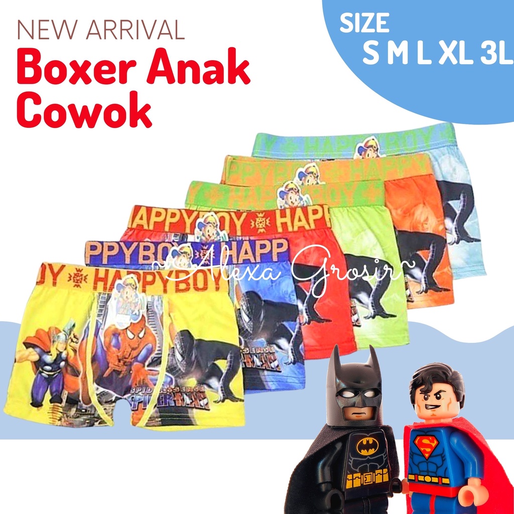 Boxer Anak Laki-Laki Ready Usia 4-5 Tahun Motif Kartun Size S M L XL XXL