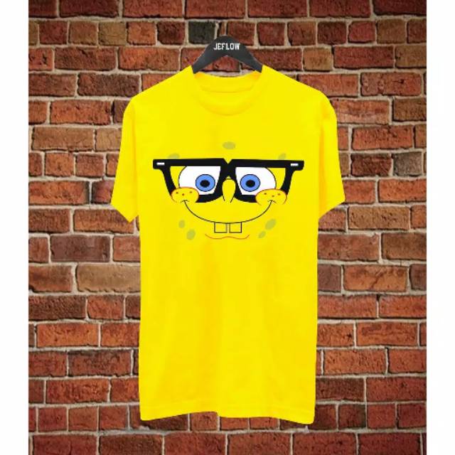 Fourfashion  - Kaos Pria / Kaos Distro Spongeboob Kacamata Yellow - CN426