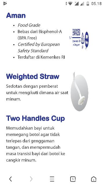 Tempat Botol Minum bayi dan anak Baby Safe Cup Weighted Straw JP019