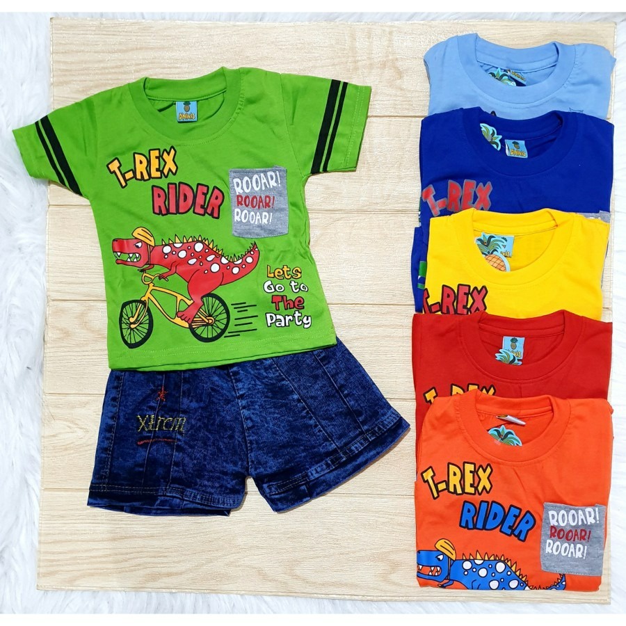 Baju Gratis  Celana Set Dino Anak Paket Hemat Baju dan Celana Murah Premium Kualitas Export