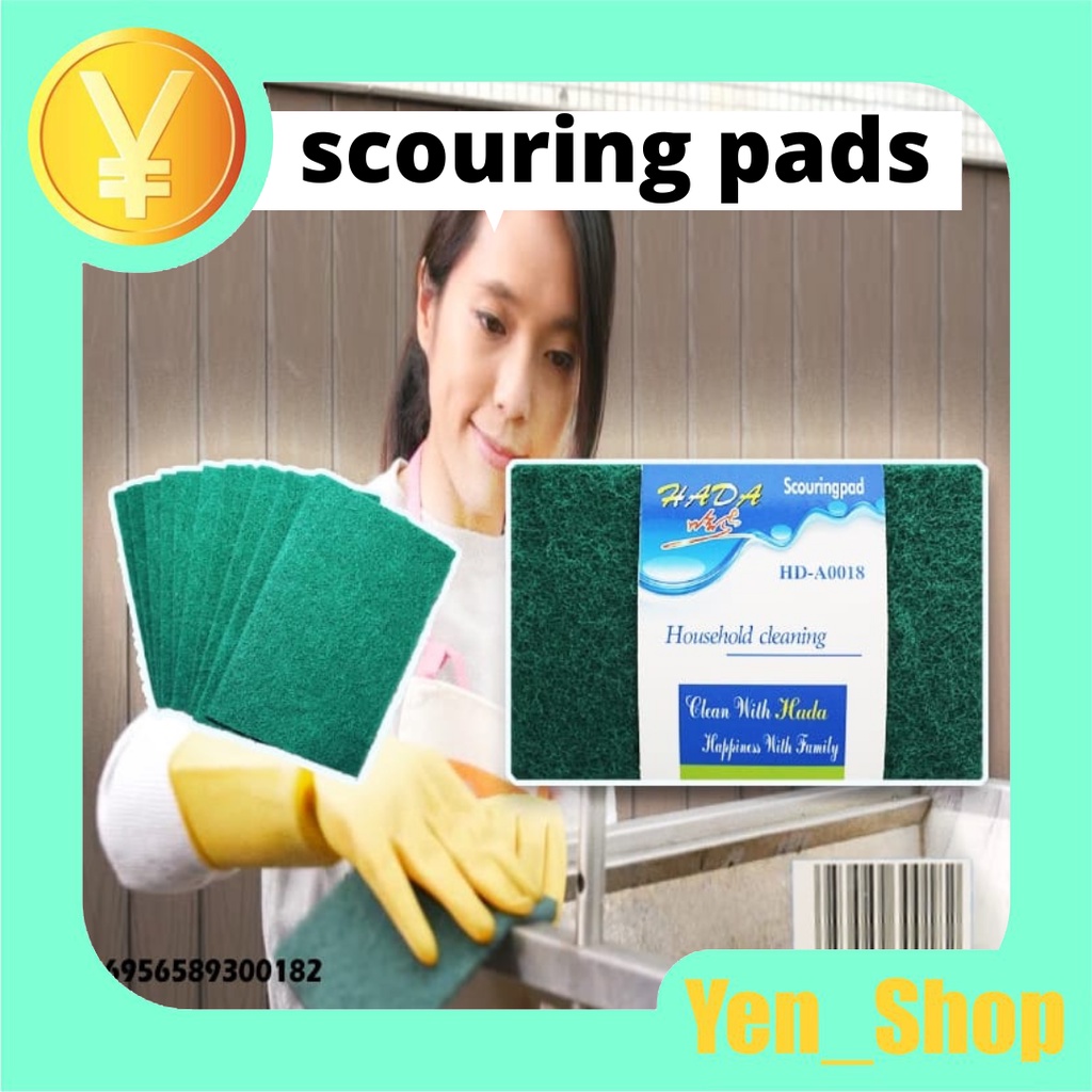 Scouring Pads Serabut Sabut Cuci Piring Hijau Isi 10 Pembersih Panic / Sponge Pencuci