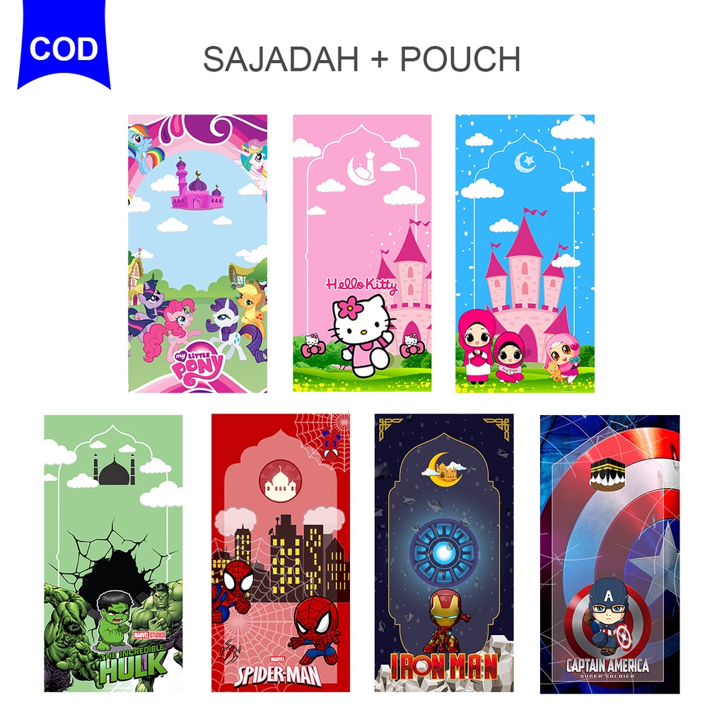 SAJADAH KARAKTER KARTUN FREE TAS POUCH SARUNG / SEJADAH MOTIF / SAJADAH PINTAR / SAJADAH ANAK / MIRIP SAJADAH OLIKE-1