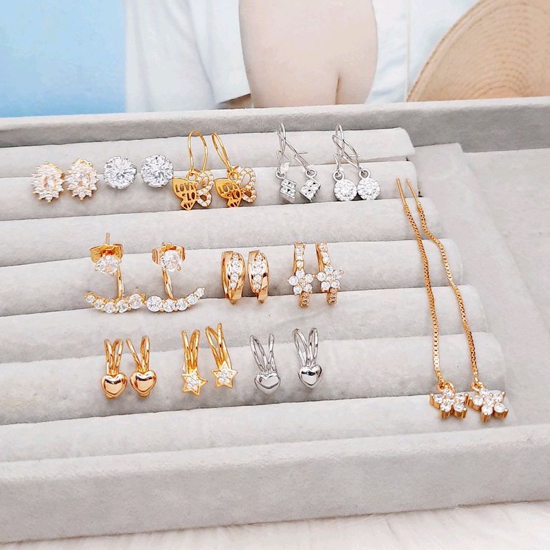 Anting Xuping Premium Tanpa Tindik Panjang Serut Jurai Daun Telinga - BE239