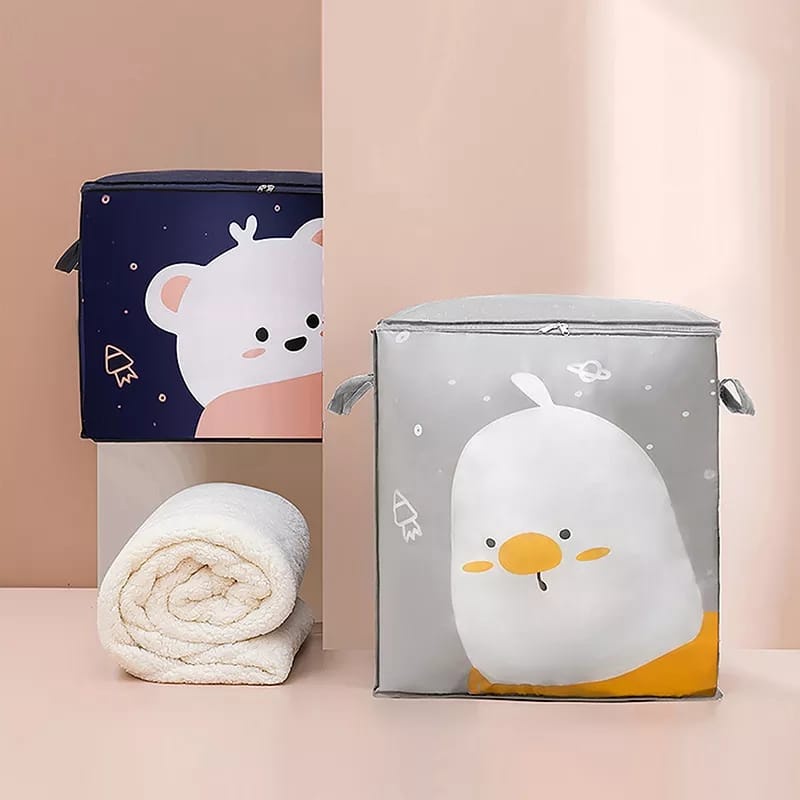 Storage Bag  / Kotak Penyimpanan Baju Selimut ,Perlengkapan Mainan Anak/  Cloth Bag Tempat Penyimpanan Selimut Organizer Baju - Penguin Biru