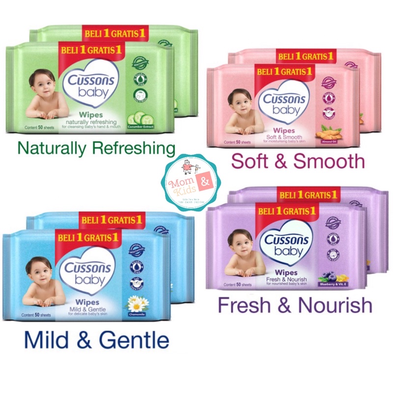 Cussons Baby Wipes Tisue Basah 50s + 50s buy 1 get 1