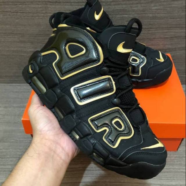 nike air uptempo black and gold
