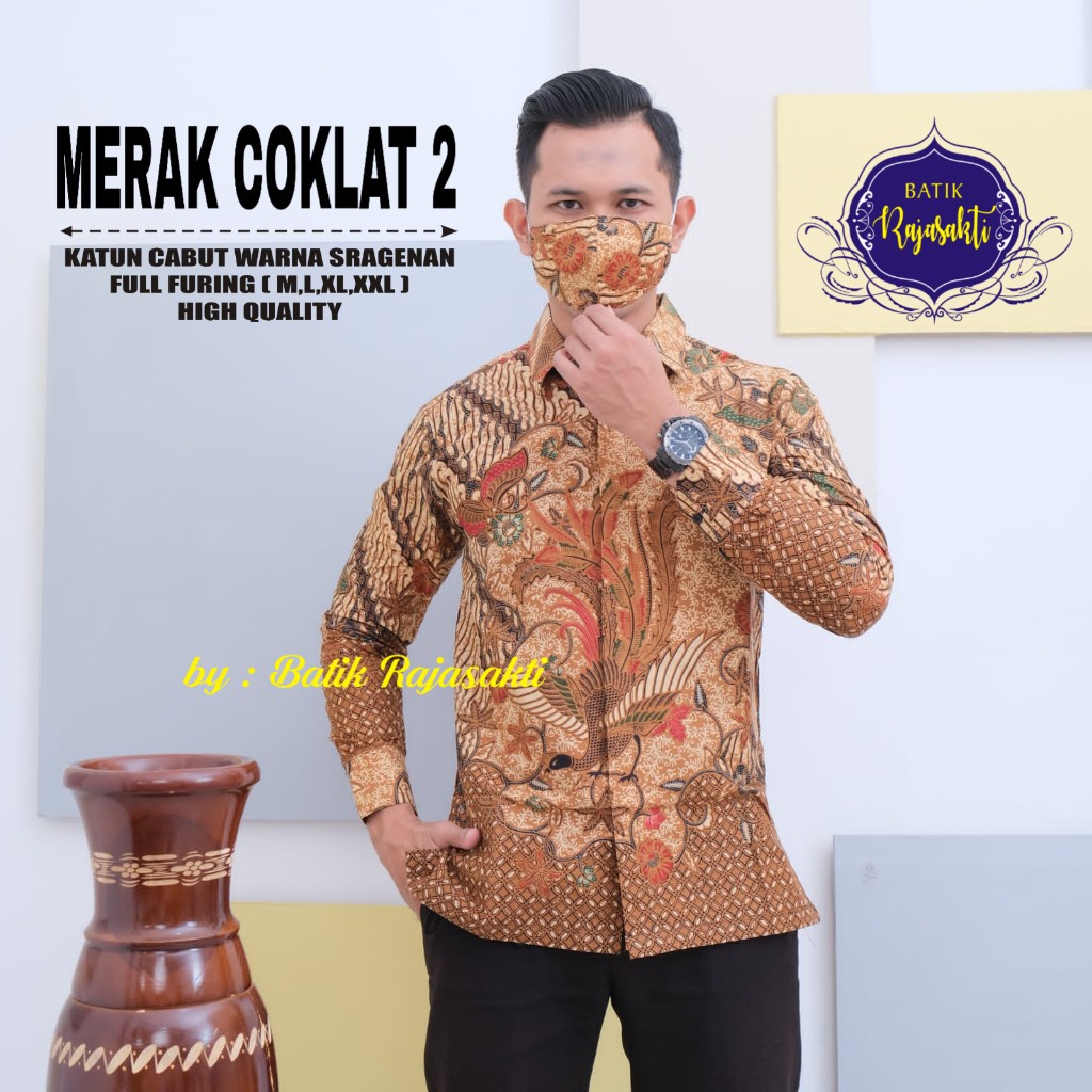 Batik pria lengan panjang COKLAT FURING modern  ORIGINAL BAJU PREMIUM ORIGINAL BY RAJASAKTI