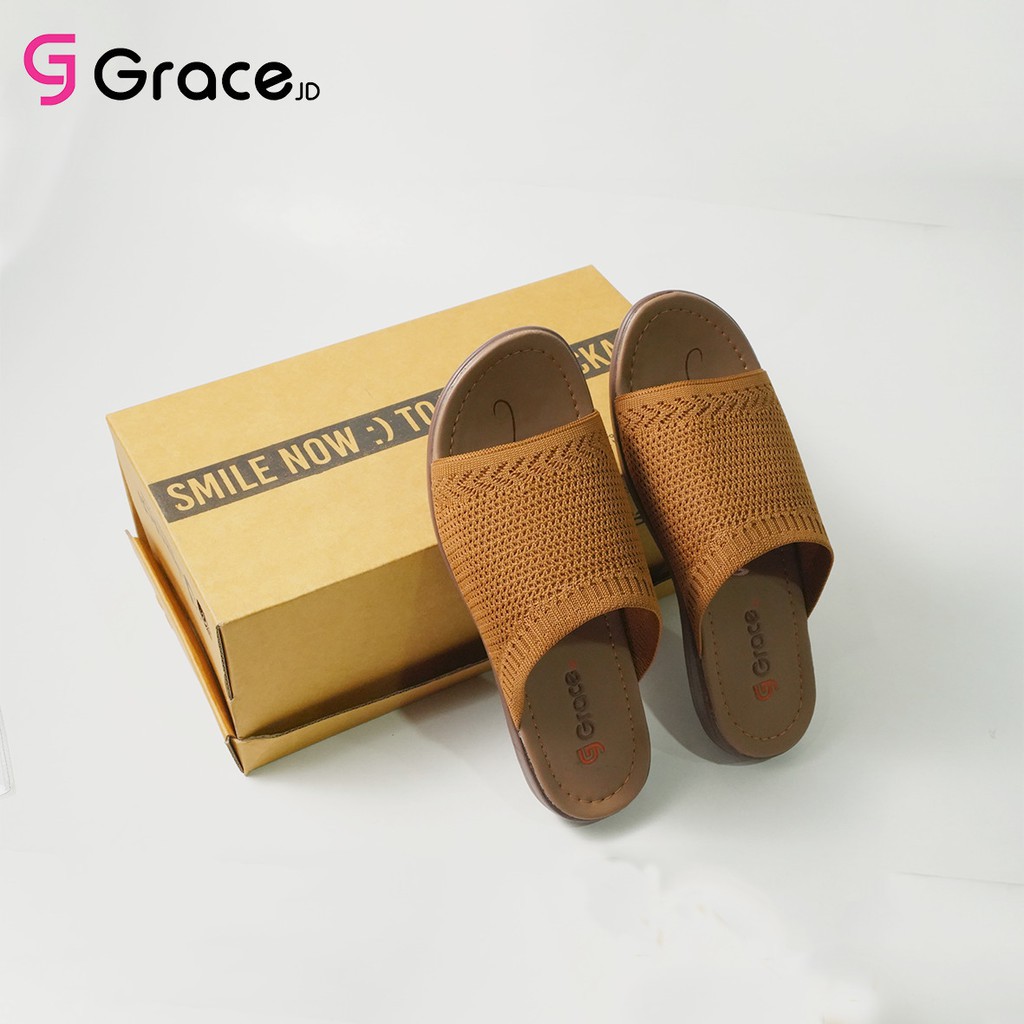 Grace(RJB 01)/Sandal Teplek Wanita Distro Selop Rajut Flat/sandal slop karet rajut cewek Murah-7
