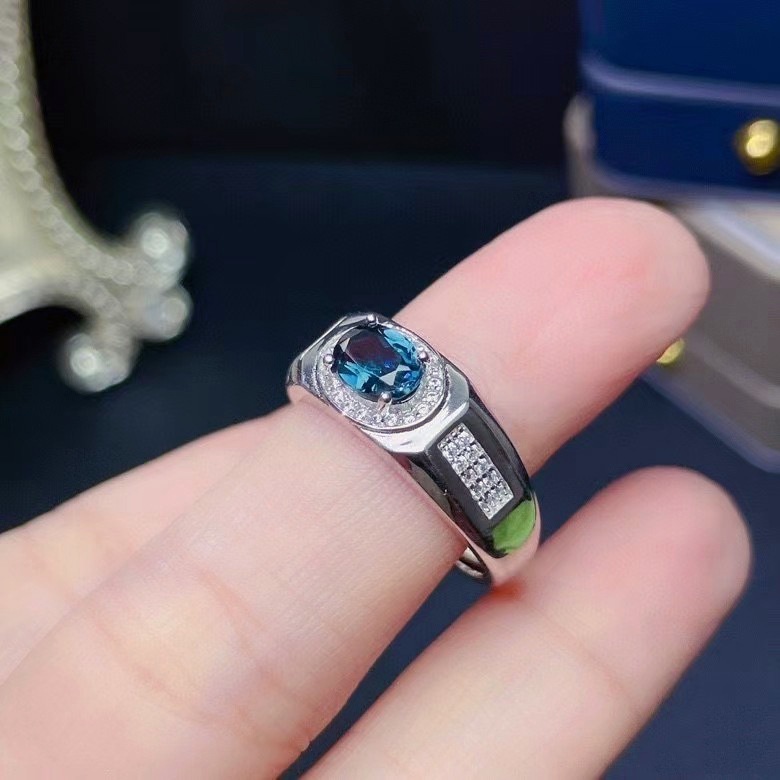 Cincin Platinum Safir Berlian Pria Wanita Fashion Biru Kristal Titanium Baja Perak Pernikahan Rings