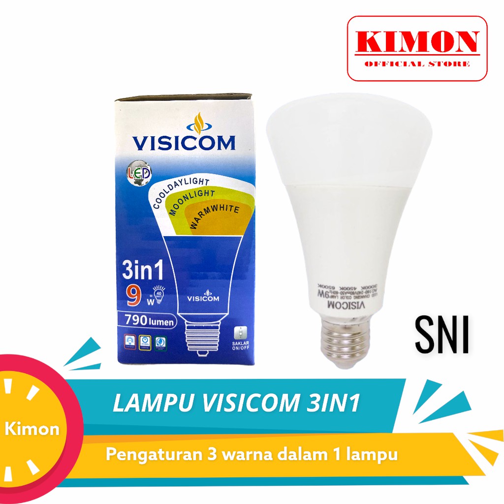 LAMPU LED 3IN1 VISICOM 9W 9WATT LED BULB 3WARNA HEMAT LISTRIK LAMPU LED SNI E27