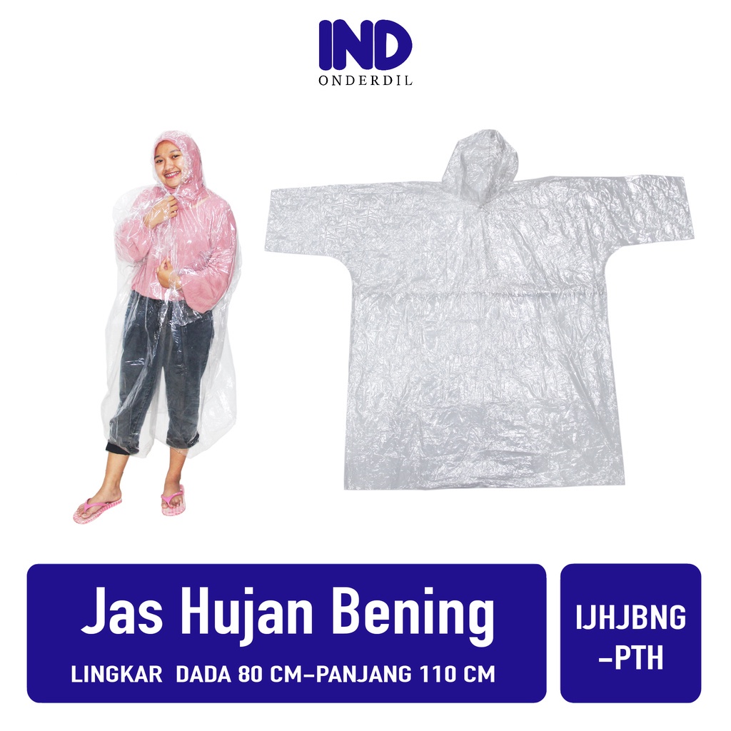 Jas Hujan-Ujan Transparan-Bening-Transparant Plastik PE Tebal Dewasa Bisa Dipakai Berulang Kali