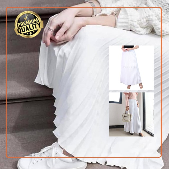 ROK PLISKET PANJANG POLOS WANITA MURAH MAXI SKIRT PLISKET PUTIH BERSIH PUTIH TULANG PREMIUM FURING