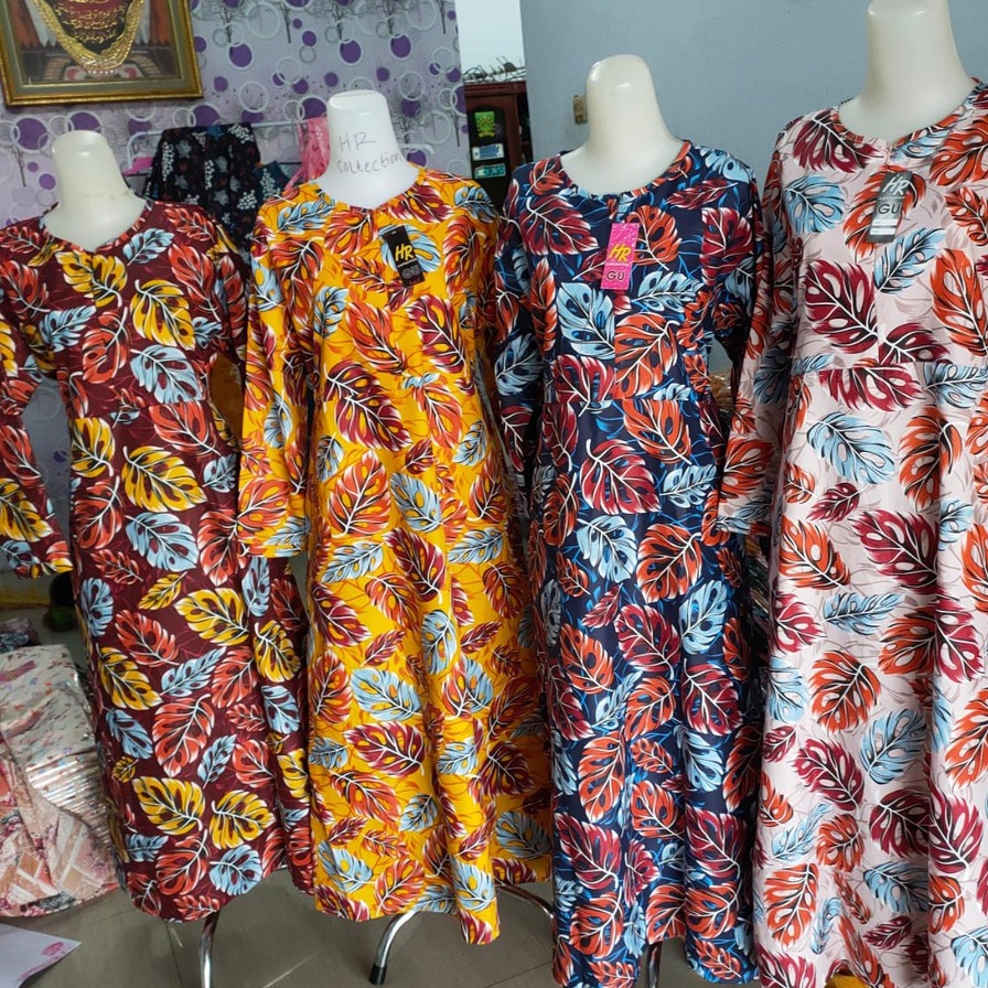 baju gamis Katun Jepang Motif Rasti, Bunga, Etnik, Retro, Polkadot, Vintage best seller-Janbol Cokelat