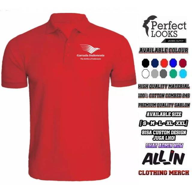 KAOS POLO PENERBANGAN GARUDA INDONESIA THE AIRLINES OF INDONESIA 100% COTTON