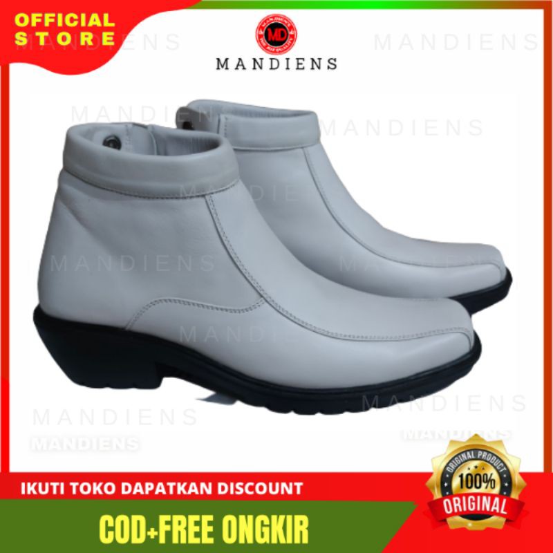 MANDIENS Sepatu Boots Pria Kulit Asli Medali K164 - Sepatu Kulit Pdh Tni Polri Security - Sepatu Putih Perwira